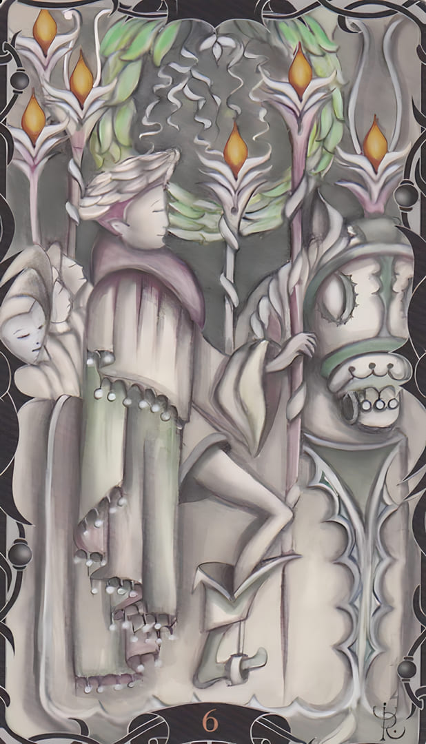 Шестёрка жезлов — Таро Заколдованного Сада