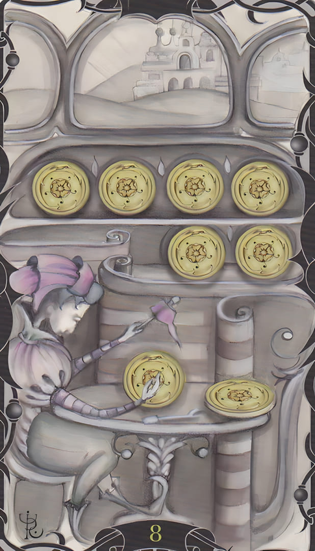 Восьмёрка пентаклей — Таро Заколдованного Сада