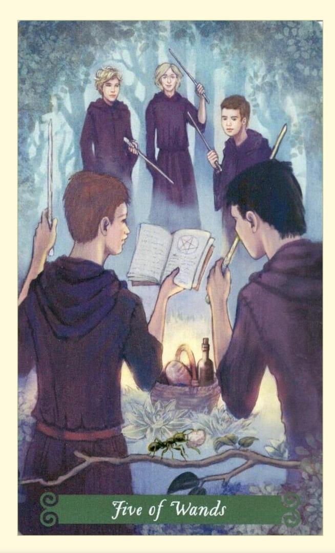 Пятёрка жезлов — Таро Зелёной Ведьмы
