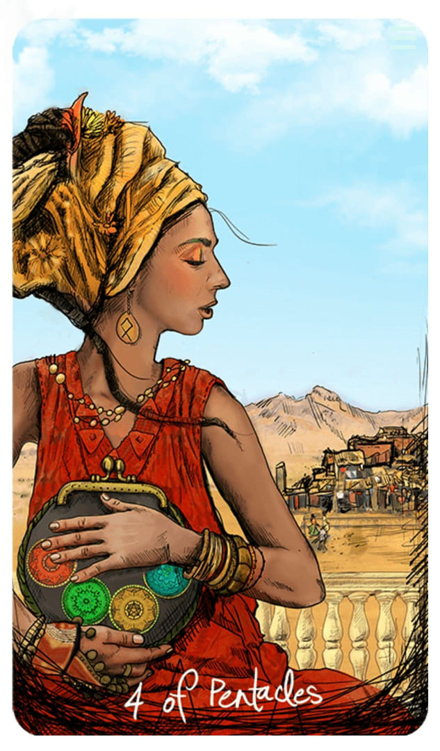 Четверка пентаклей — Таро Светлого провидца