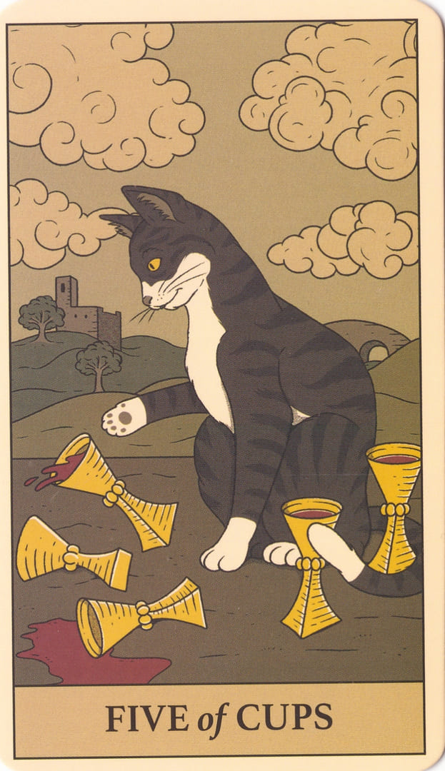 Пятёрка чаш — Cats Rule the Earth Tarot