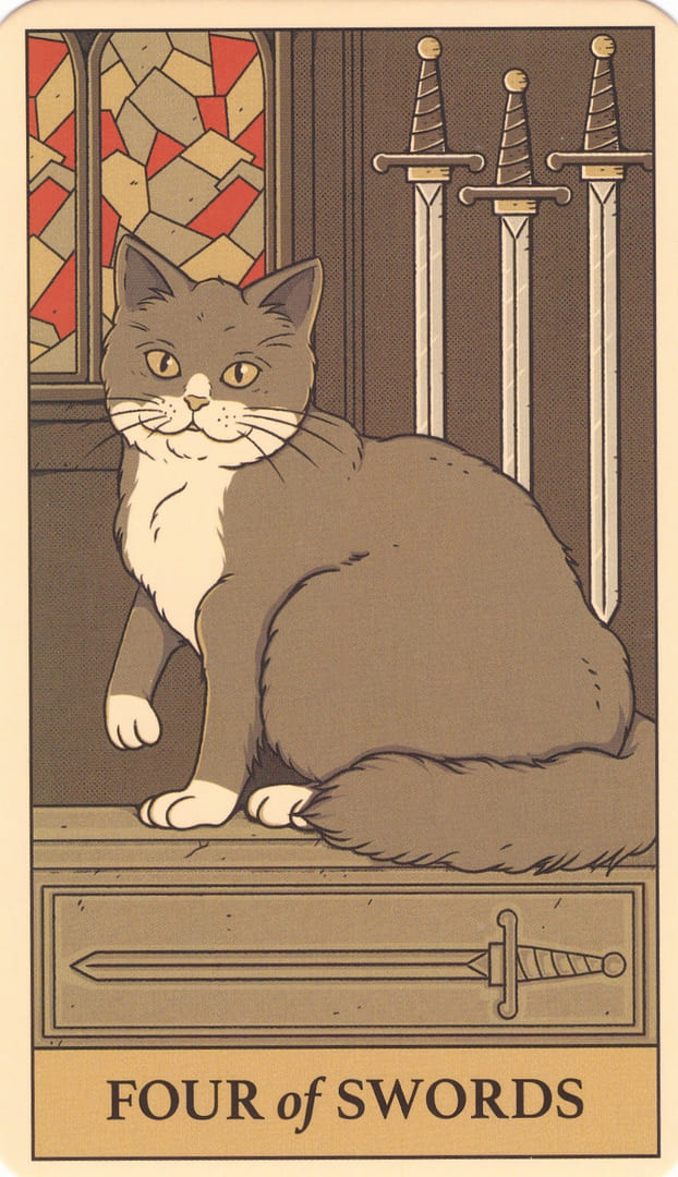 Четверка мечей — Cats Rule the Earth Tarot