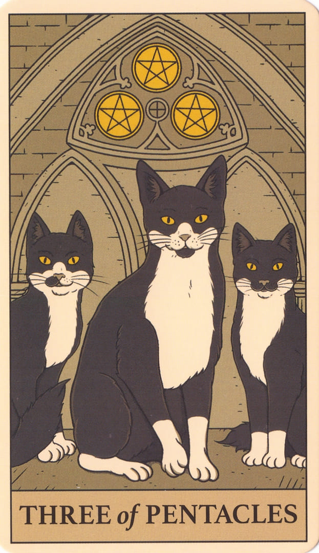 Тройка пентаклей — Cats Rule the Earth Tarot