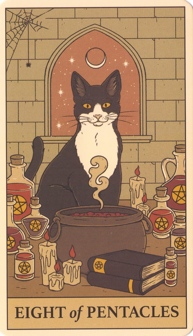 Восьмёрка пентаклей — Cats Rule the Earth Tarot