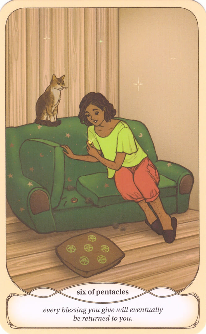 Шестёрка пентаклей — Уютное Таро Ведьмы