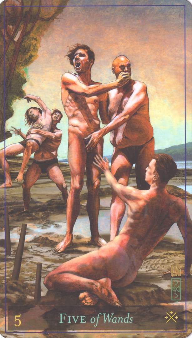 Пятёрка жезлов — Таро божественной маскулинности