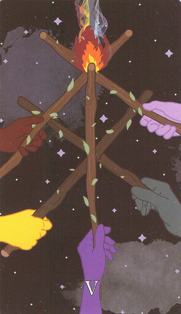 Пятёрка жезлов — Cosmic Coven Tarot