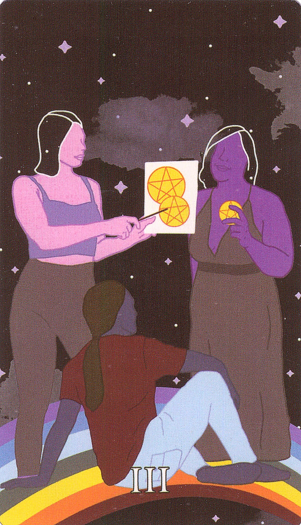Тройка пентаклей — Cosmic Coven Tarot