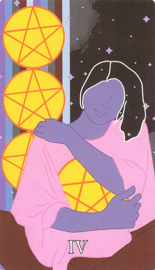 Четверка пентаклей — Cosmic Coven Tarot