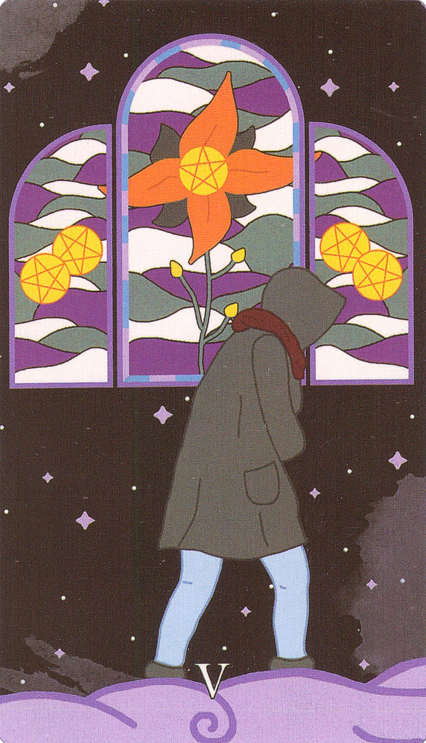 Пятёрка пентаклей — Cosmic Coven Tarot