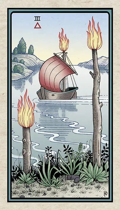 Тройка жезлов — Алхимическое Таро