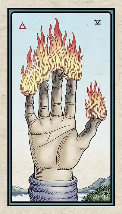 Пятёрка жезлов — Алхимическое Таро