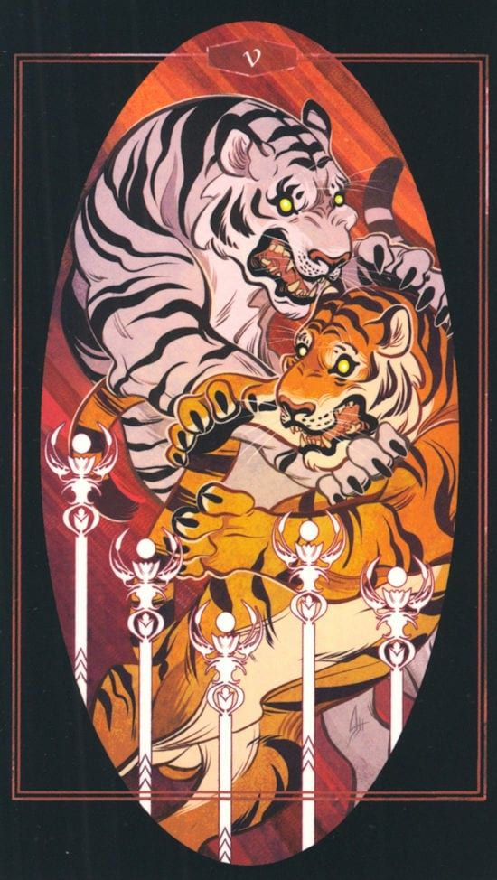 Пятёрка жезлов — Children of Litha Tarot