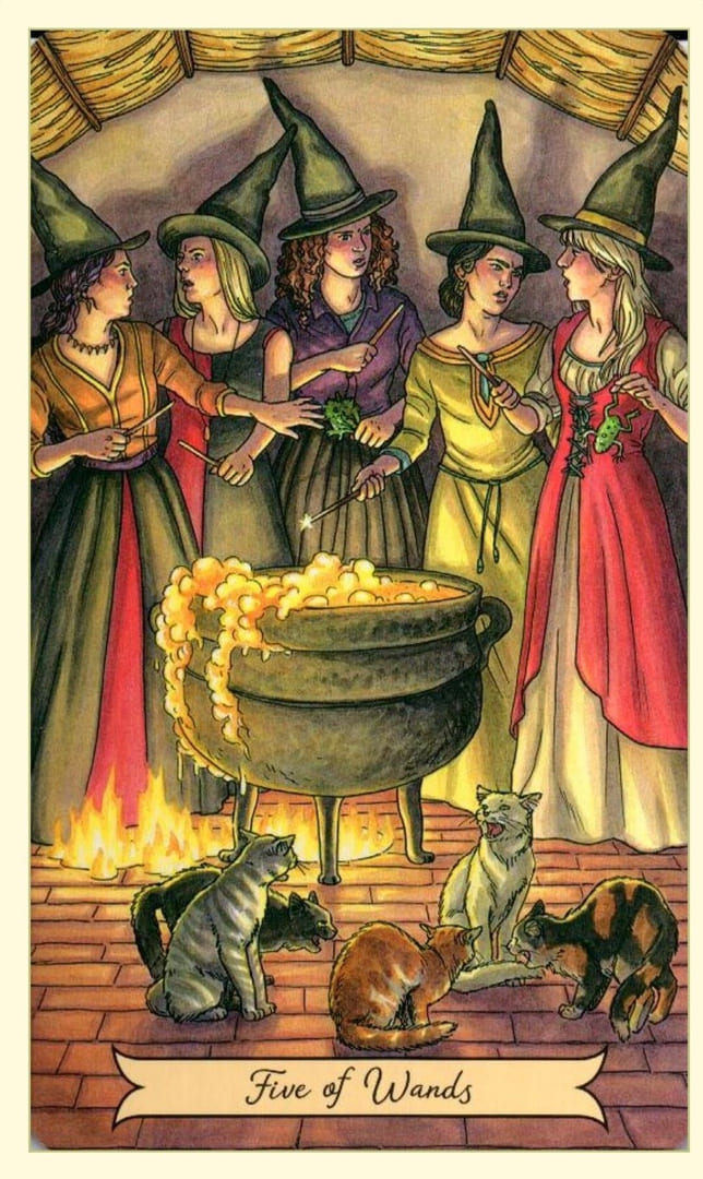 Пятёрка жезлов — Everyday Witch Tarot