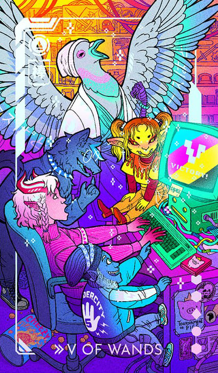 Пятёрка жезлов — Eldritch Overload Tarot