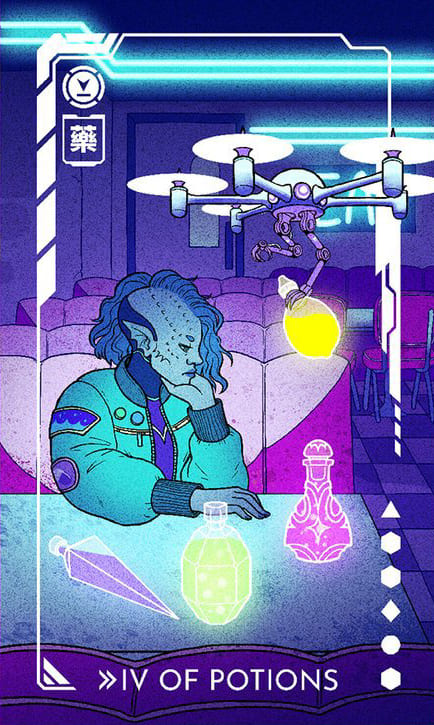 Четверка чаш — Eldritch Overload Tarot