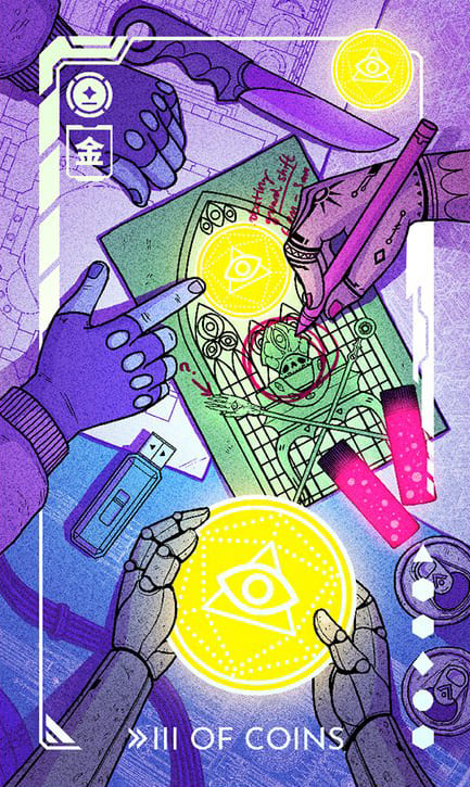 Тройка пентаклей — Eldritch Overload Tarot