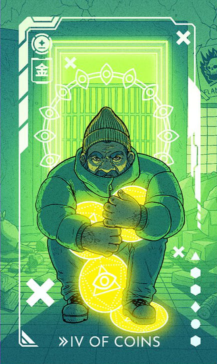 Четверка пентаклей — Eldritch Overload Tarot