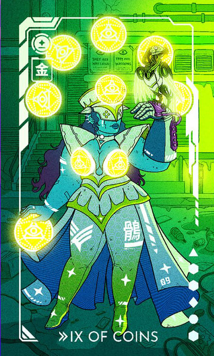 Девятка пентаклей — Eldritch Overload Tarot