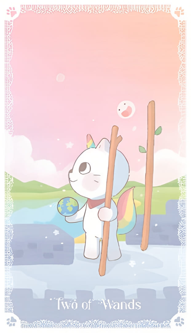 Двойка жезлов — Kittycorn Tarot