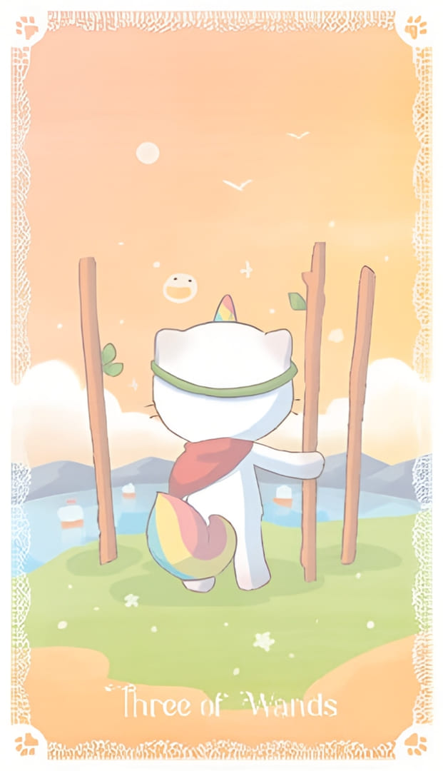Тройка жезлов — Kittycorn Tarot