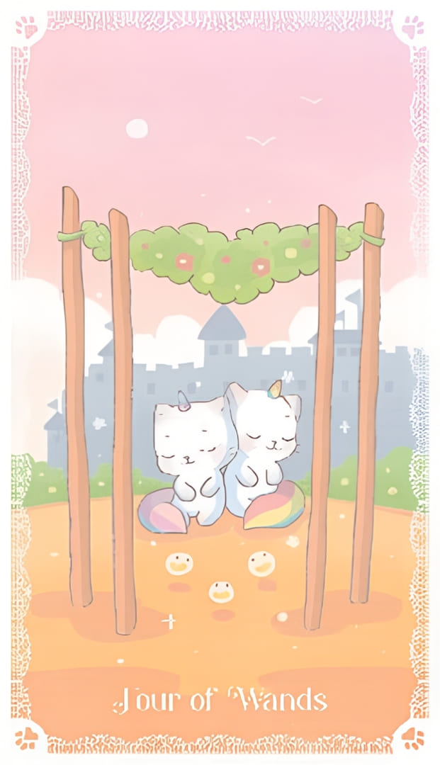 Четверка жезлов — Kittycorn Tarot