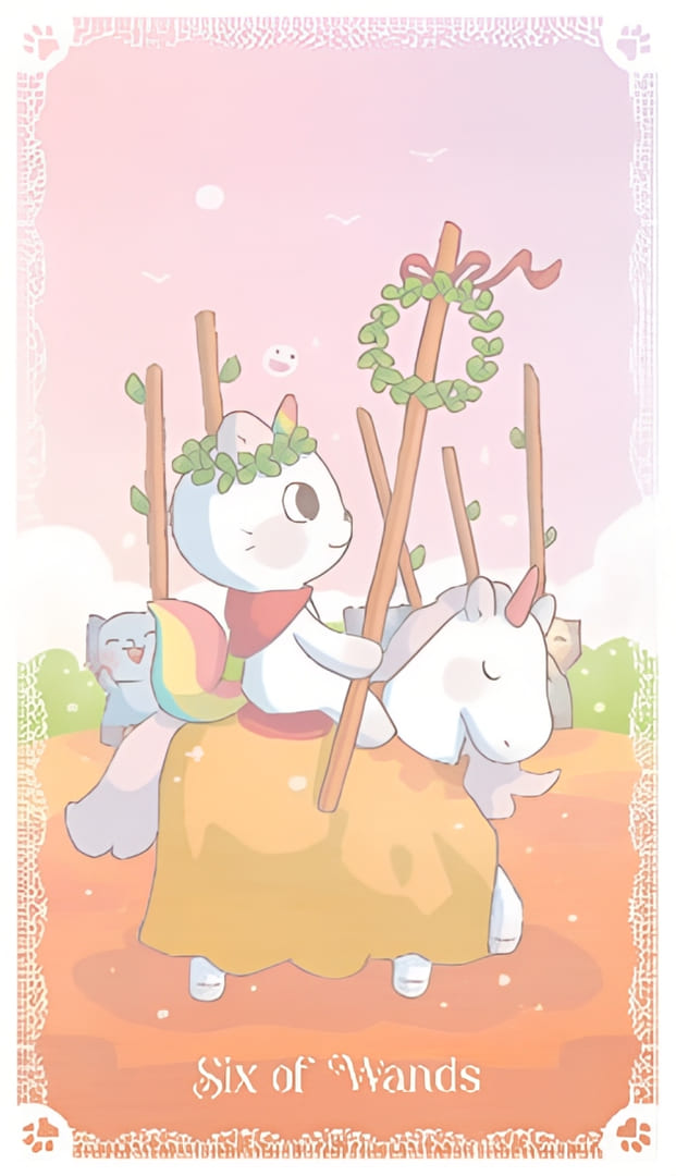Шестёрка жезлов — Kittycorn Tarot