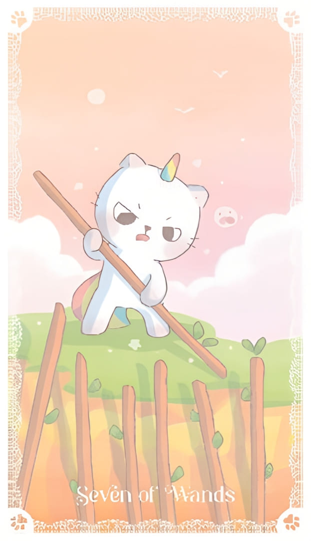 Семёрка жезлов — Kittycorn Tarot