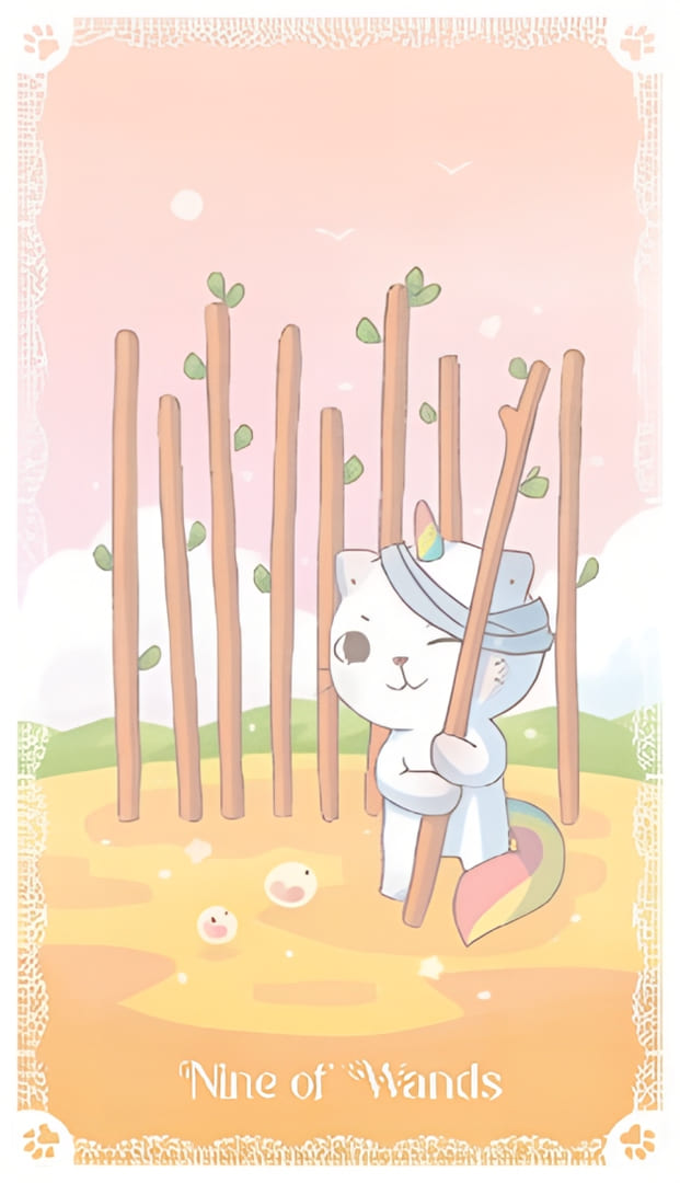 Девятка жезлов — Kittycorn Tarot