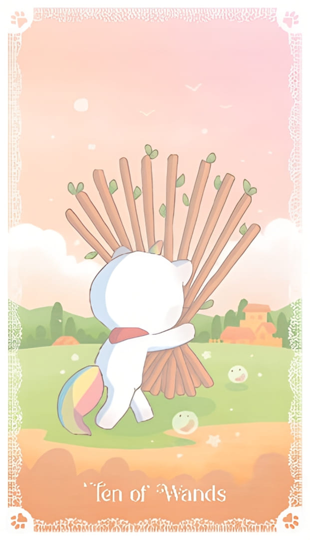 Десятка жезлов — Kittycorn Tarot