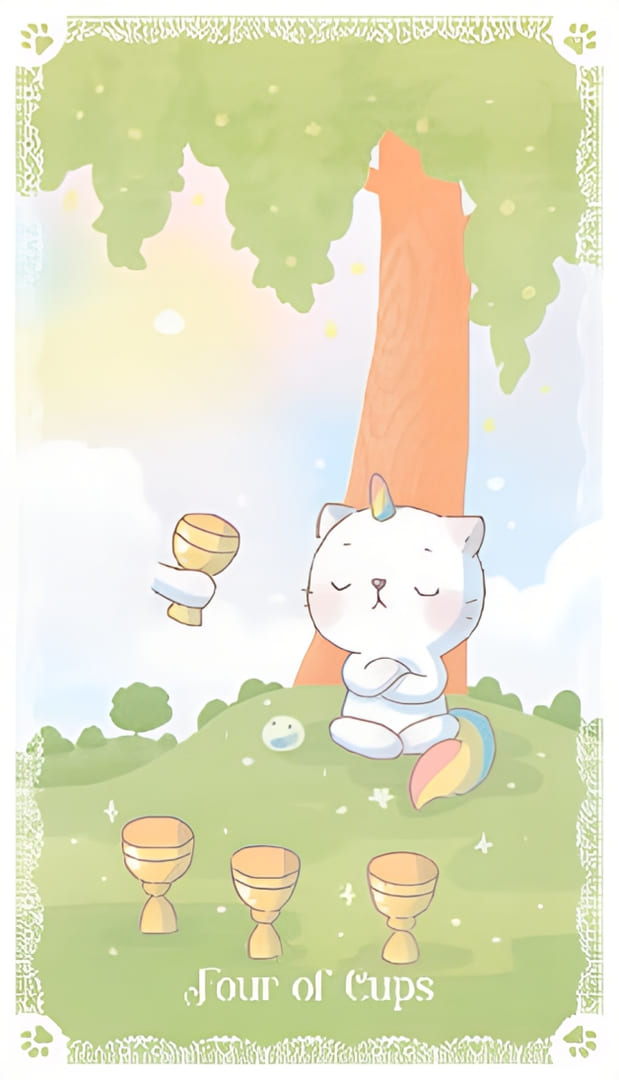 Четверка чаш — Kittycorn Tarot