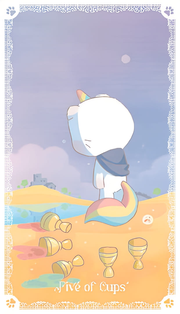 Пятёрка чаш — Kittycorn Tarot