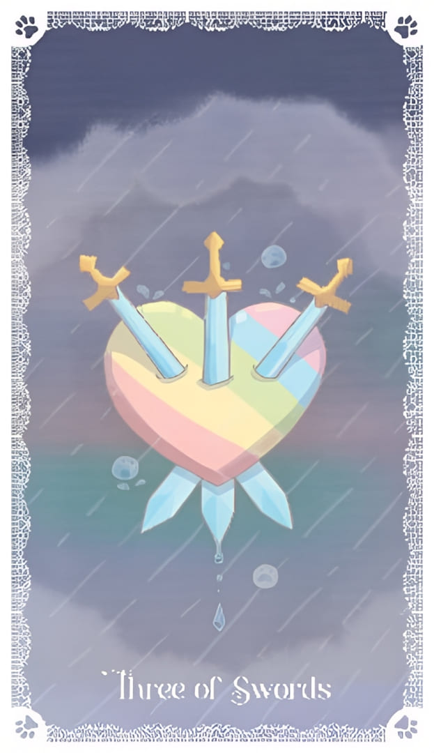 Тройка мечей — Kittycorn Tarot