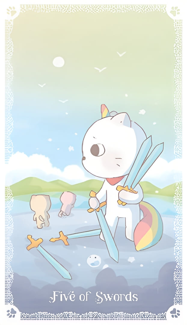 Пятёрка мечей — Kittycorn Tarot