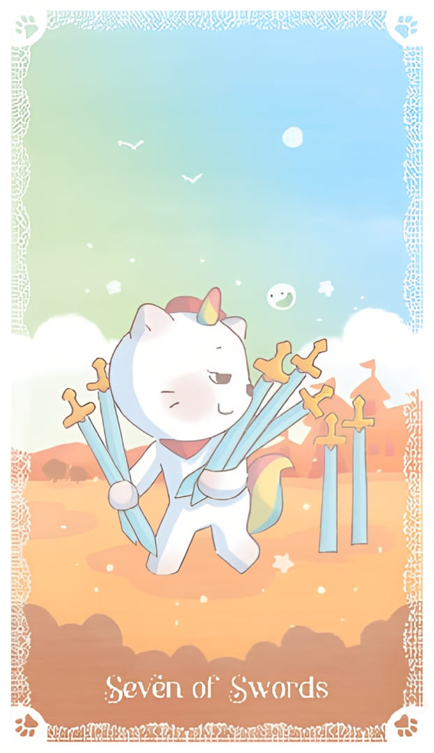 Семёрка мечей — Kittycorn Tarot