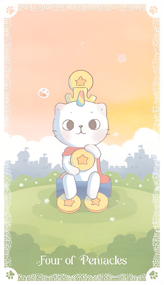 Четверка пентаклей — Kittycorn Tarot