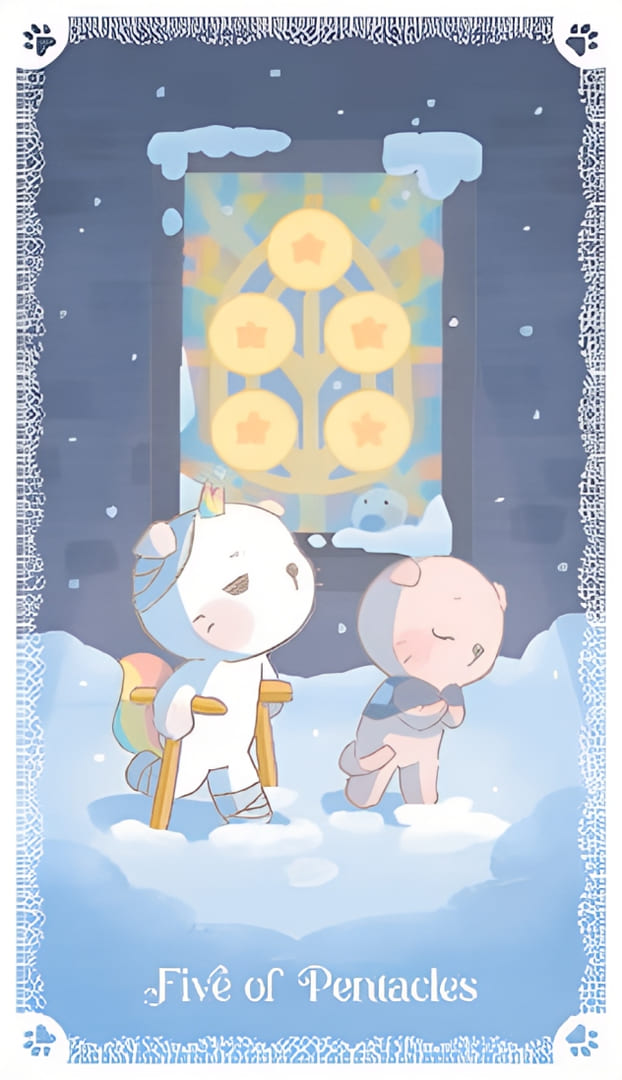 Пятёрка пентаклей — Kittycorn Tarot
