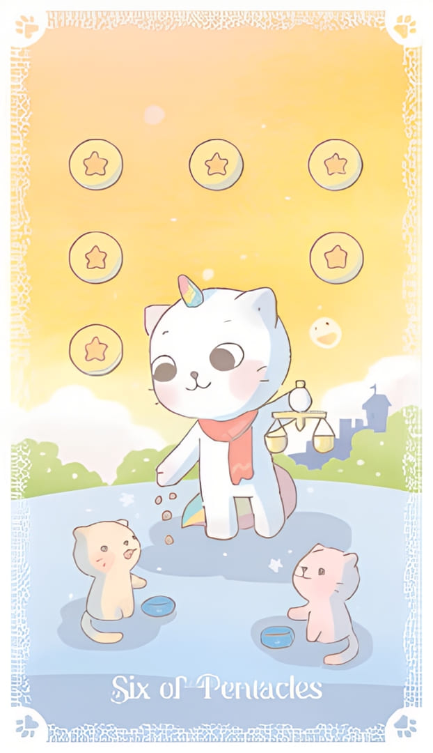 Шестёрка пентаклей — Kittycorn Tarot