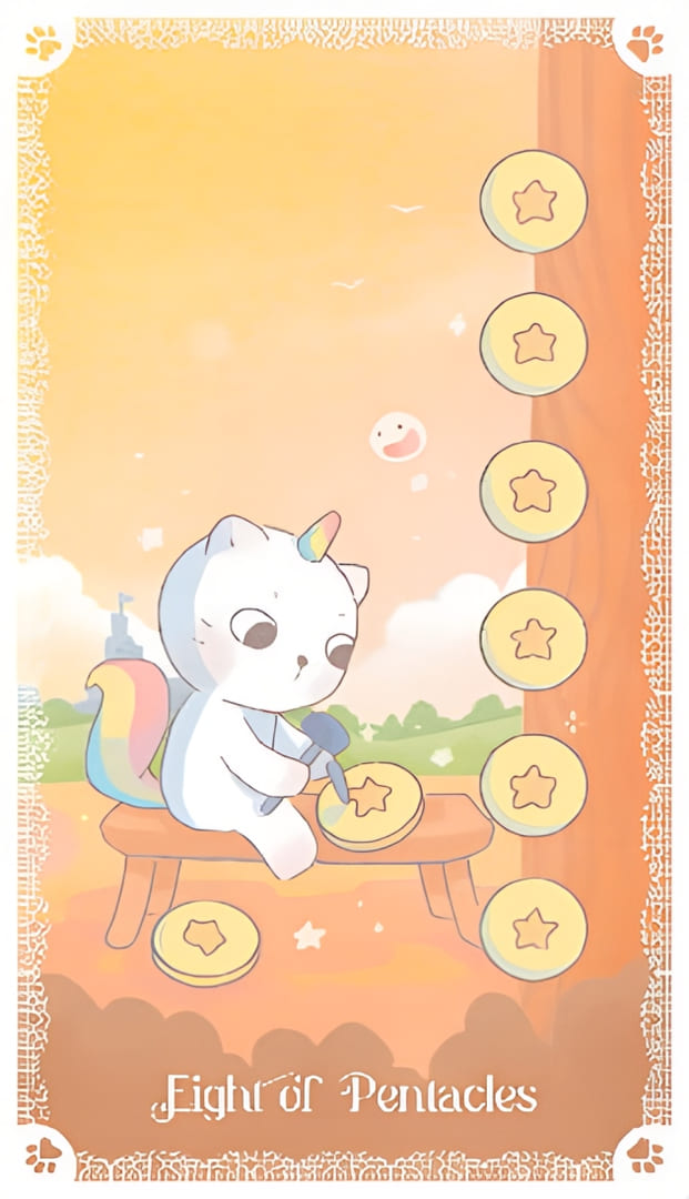 Восьмёрка пентаклей — Kittycorn Tarot