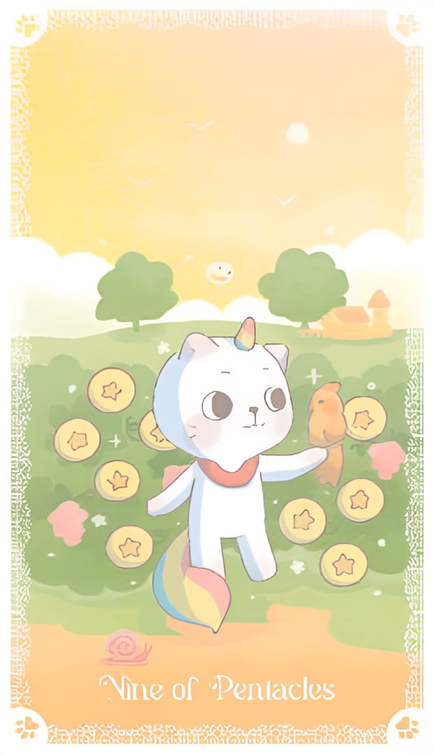 Девятка пентаклей — Kittycorn Tarot