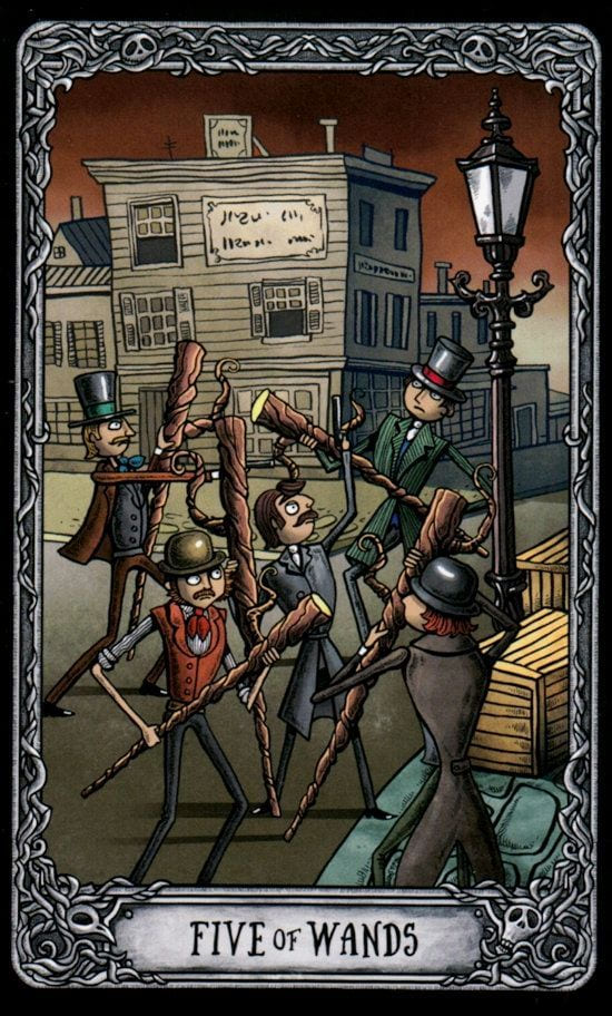 Пятёрка жезлов — Таро Тёмный Особняк