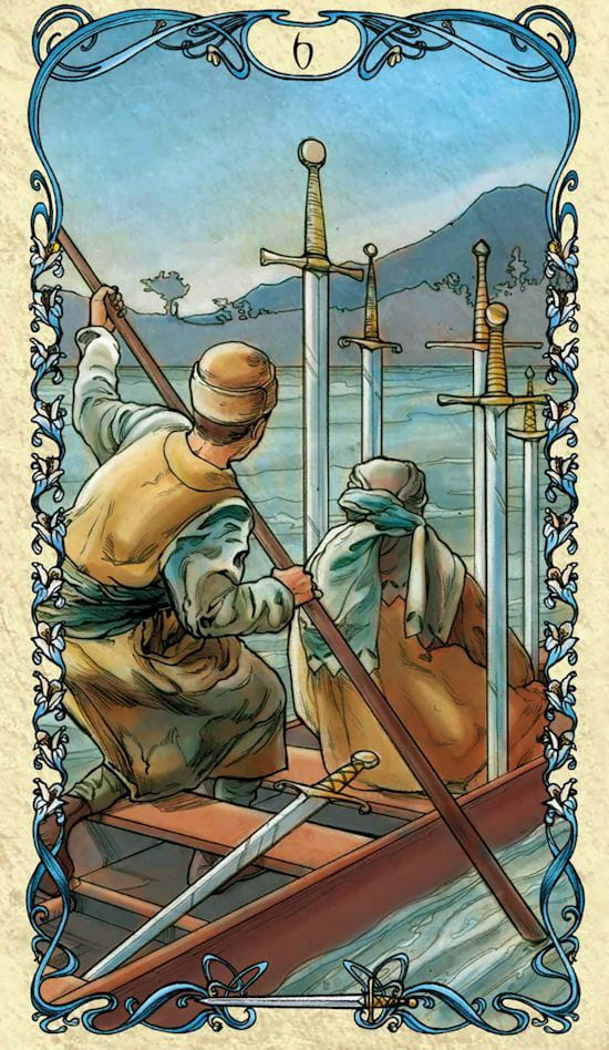 Шестёрка мечей — Таро Альфонса Мухи