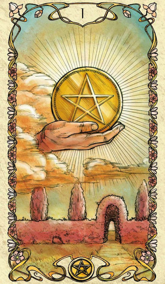 Туз пентаклей — Таро Альфонса Мухи