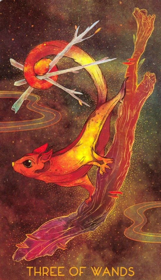 Тройка жезлов — Oriens Animal Tarot