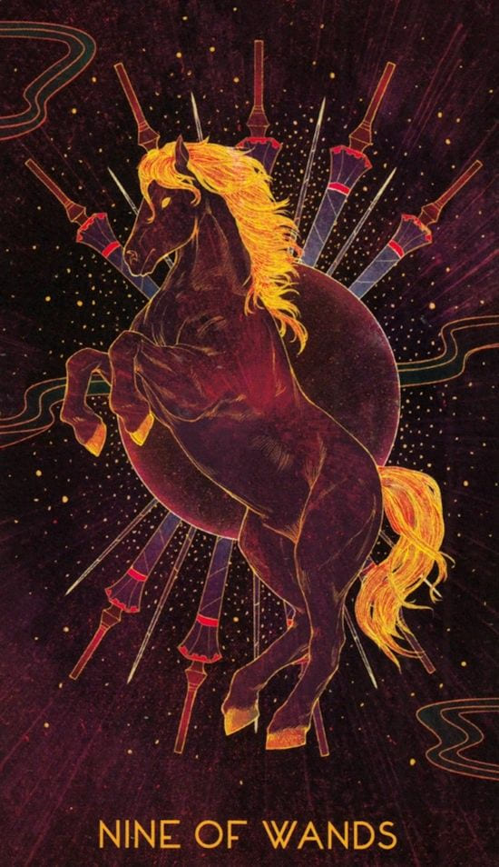 Девятка жезлов — Oriens Animal Tarot