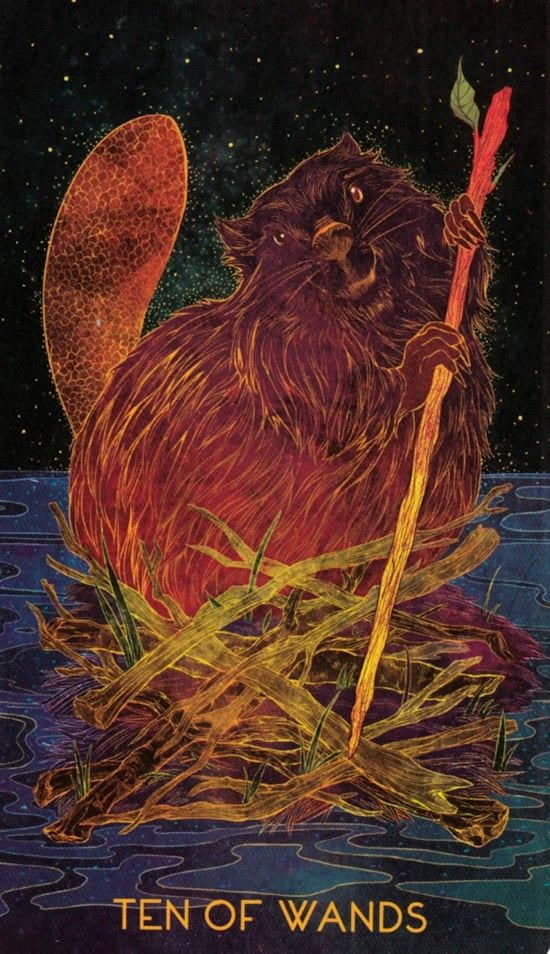 Десятка жезлов — Oriens Animal Tarot