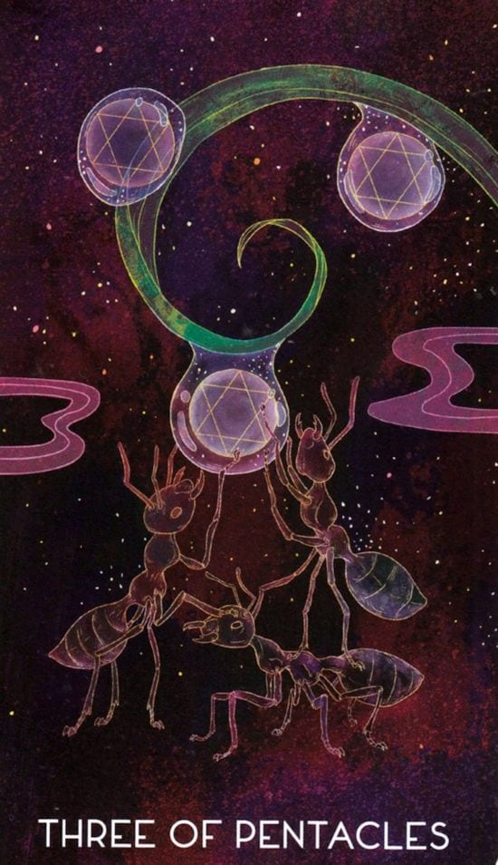 Тройка пентаклей — Oriens Animal Tarot