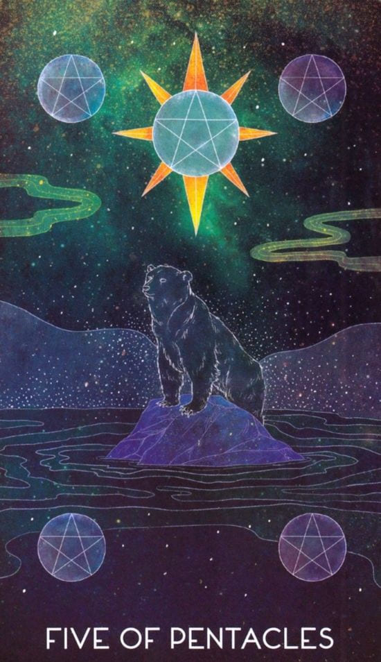 Пятёрка пентаклей — Oriens Animal Tarot