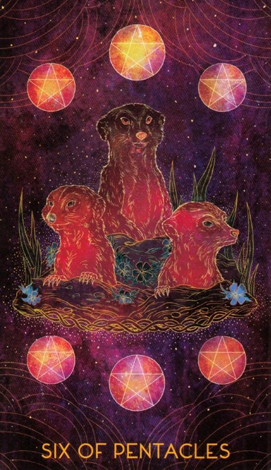 Шестёрка пентаклей — Oriens Animal Tarot