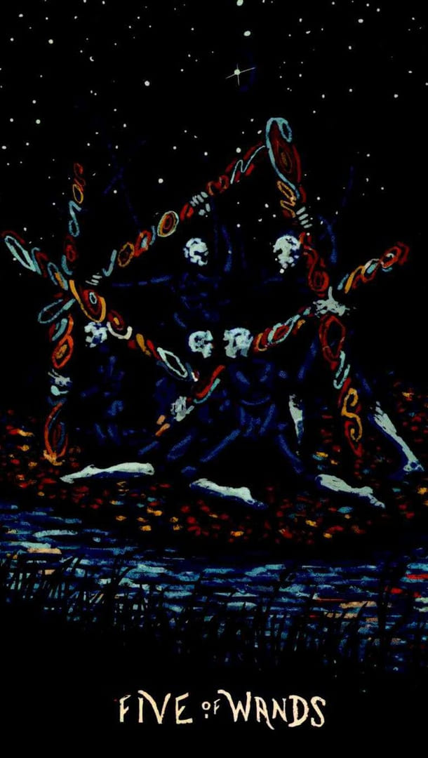 Пятёрка жезлов — Prisma Visions Tarot